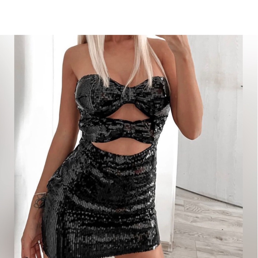 Black Sequin Mini Dress